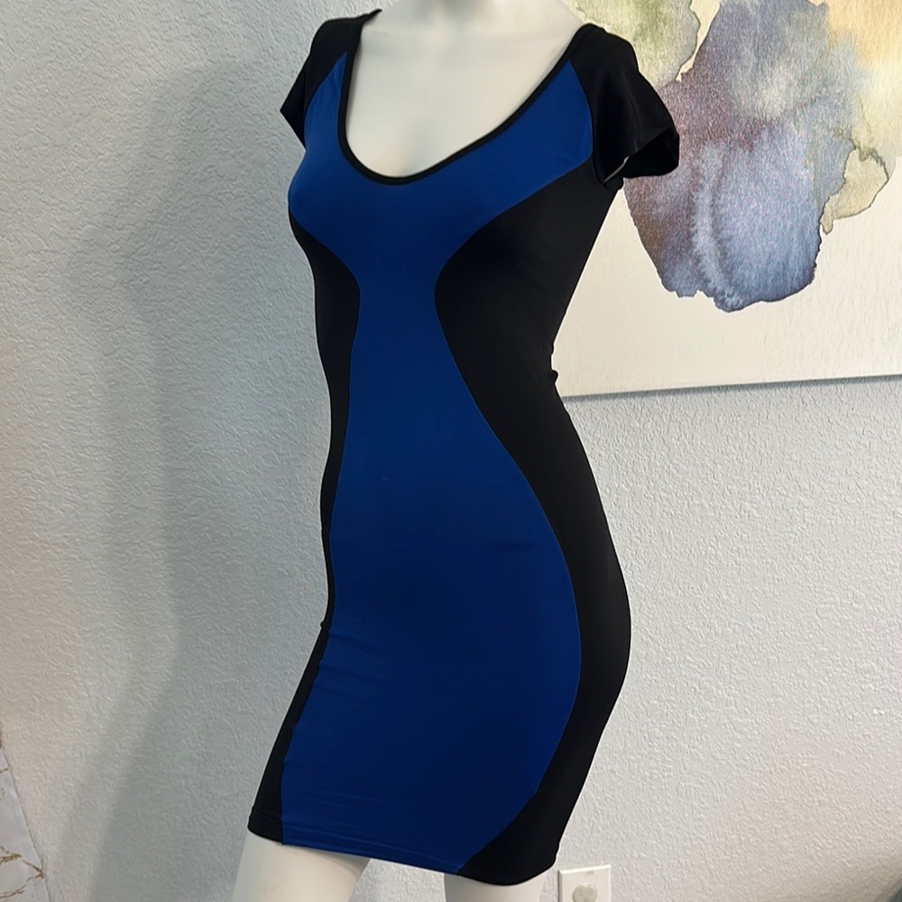 Bebe Blue and Black V-Neck Dress